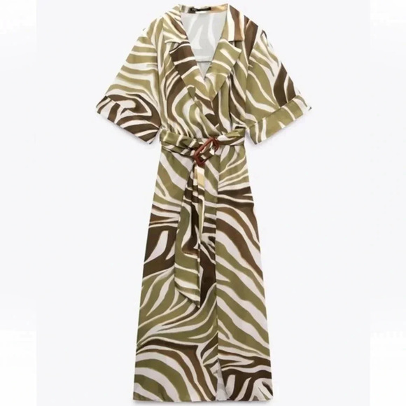 New Zara Animal Print Midi Shirt Dress - Picture 5 of 11